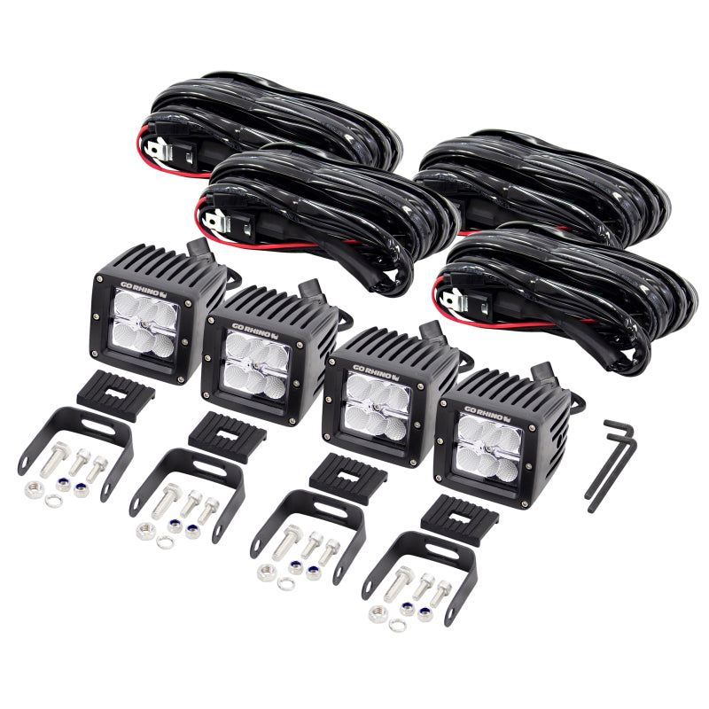 Go Rhino LED Lighting - Set of Four 3in LED Cube Lights Blk