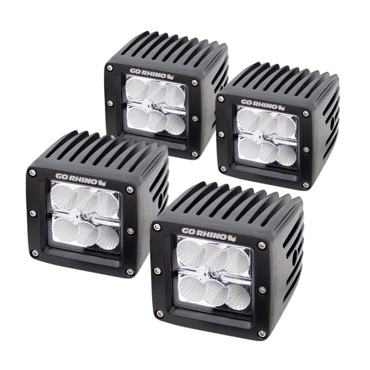 Go Rhino LED Lighting - Set of Four 3in LED Cube Lights Blk